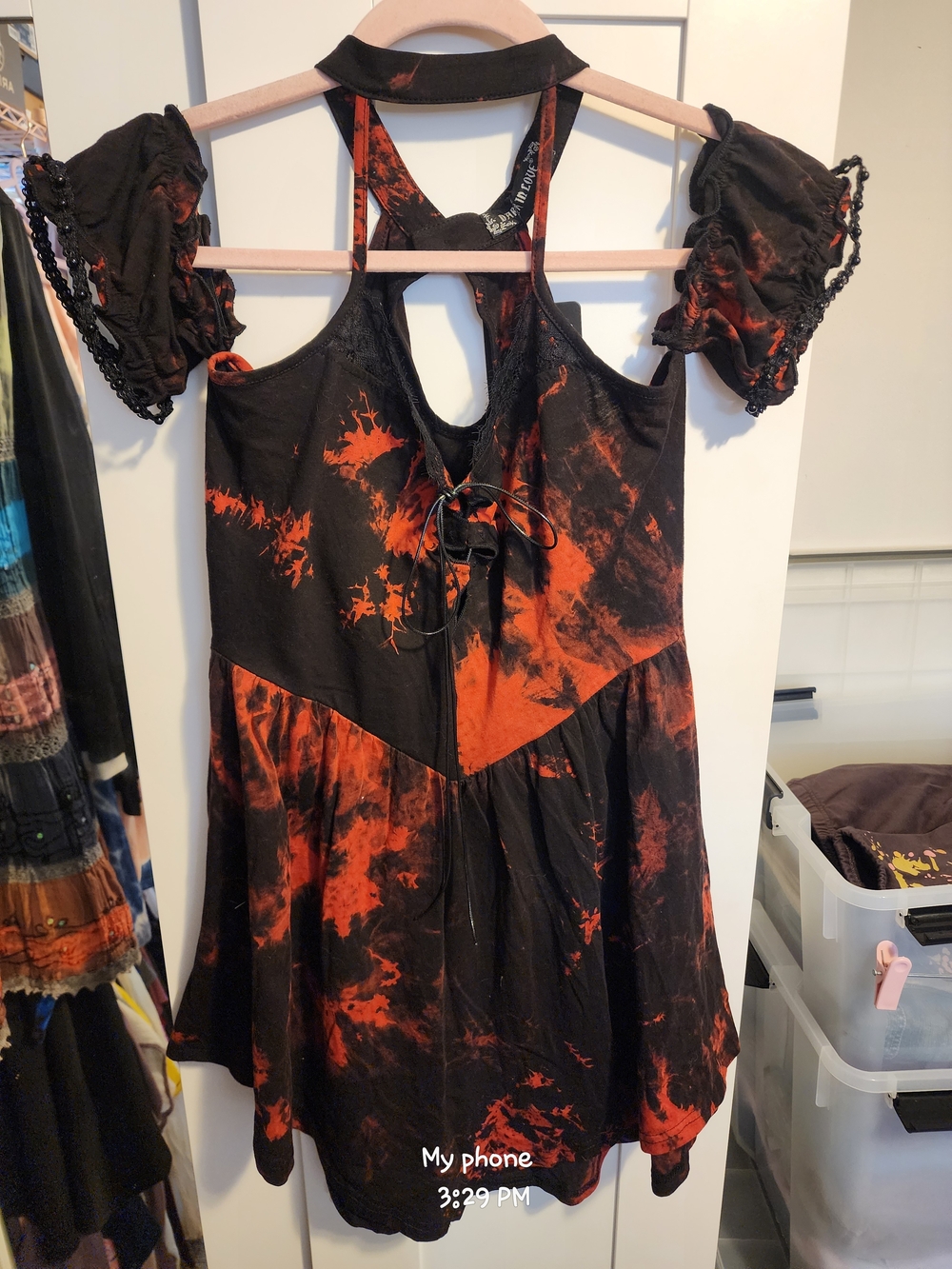 Dolls Kill Black and Orange Tie-Dye Mini Dress